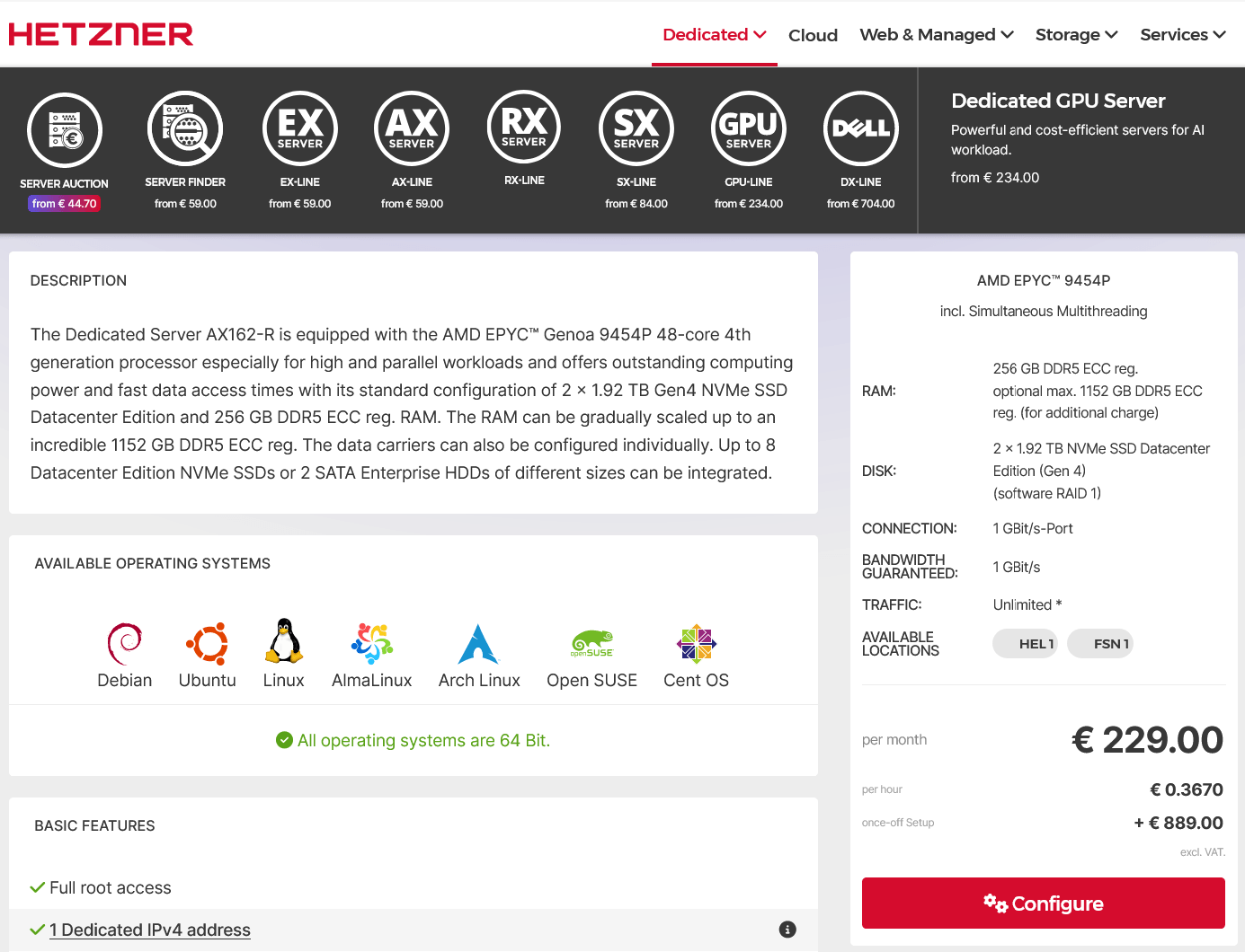 Hetzner AX162-R server price and setup fee increase