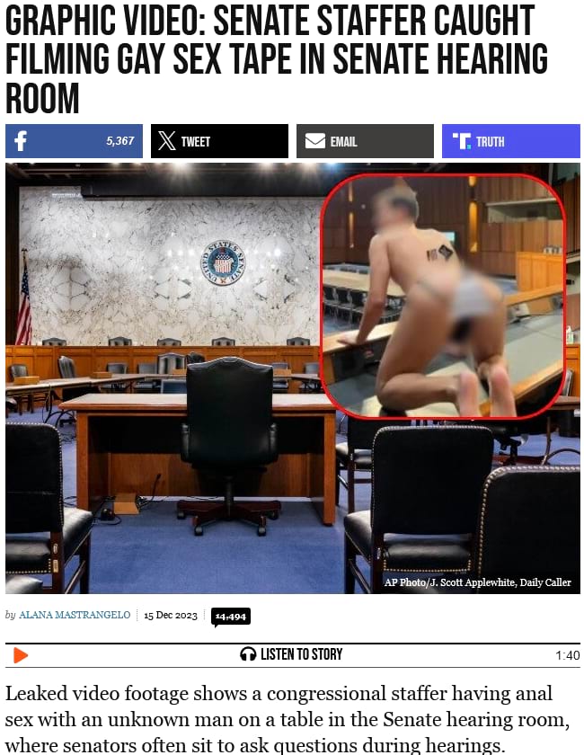 Senate staffer filming explicit tape in congressional hearing room